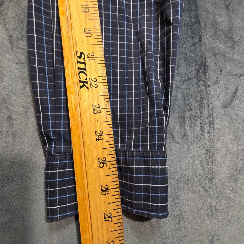 Eddie Bauer Mens XL Slim Fit Wrinkle Resistant Navy Windowpane Button Down Shirt - Picture 6 of 6